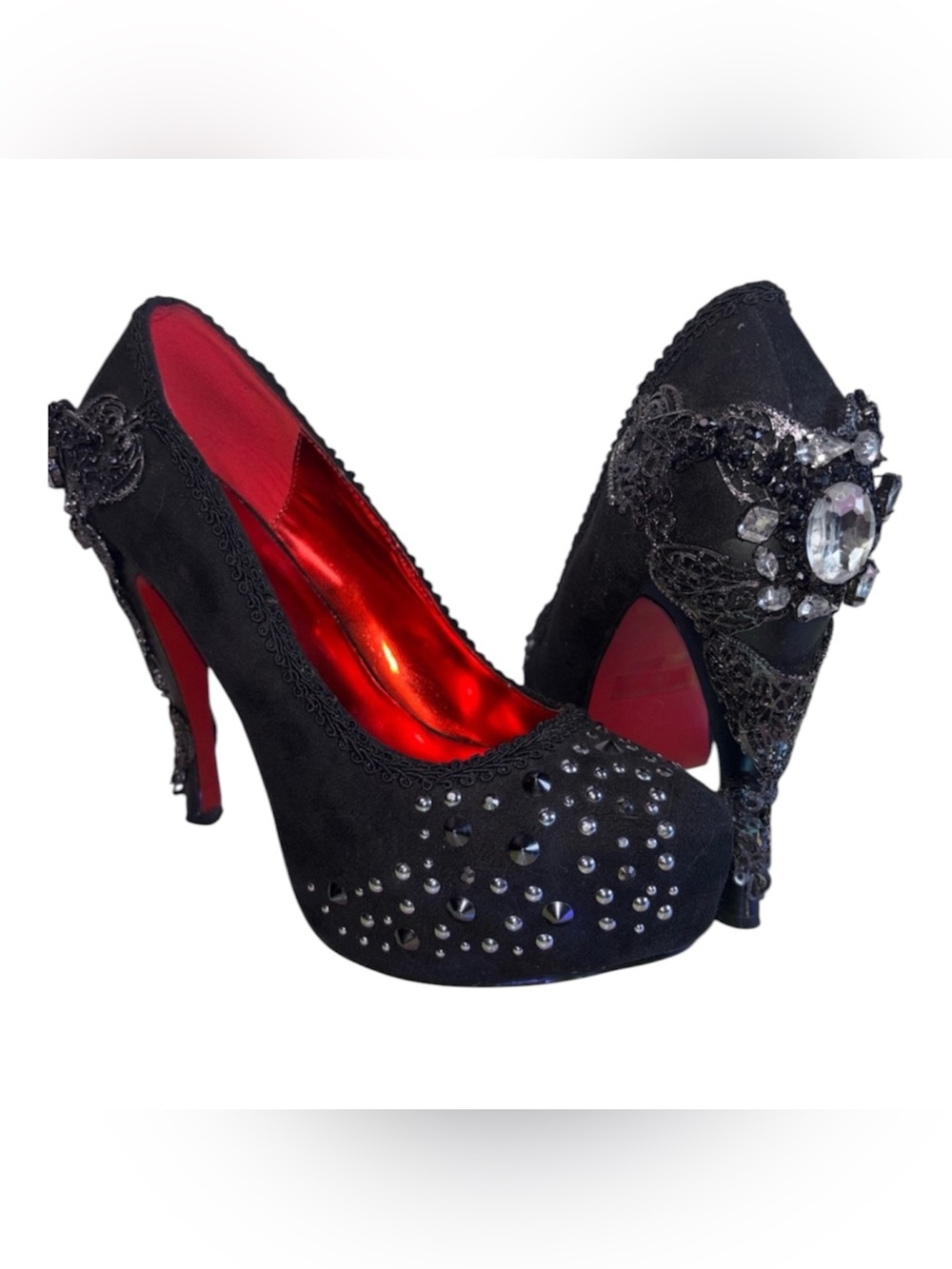 HADES AMINA Women's Black Jeweled High Heel Pumps